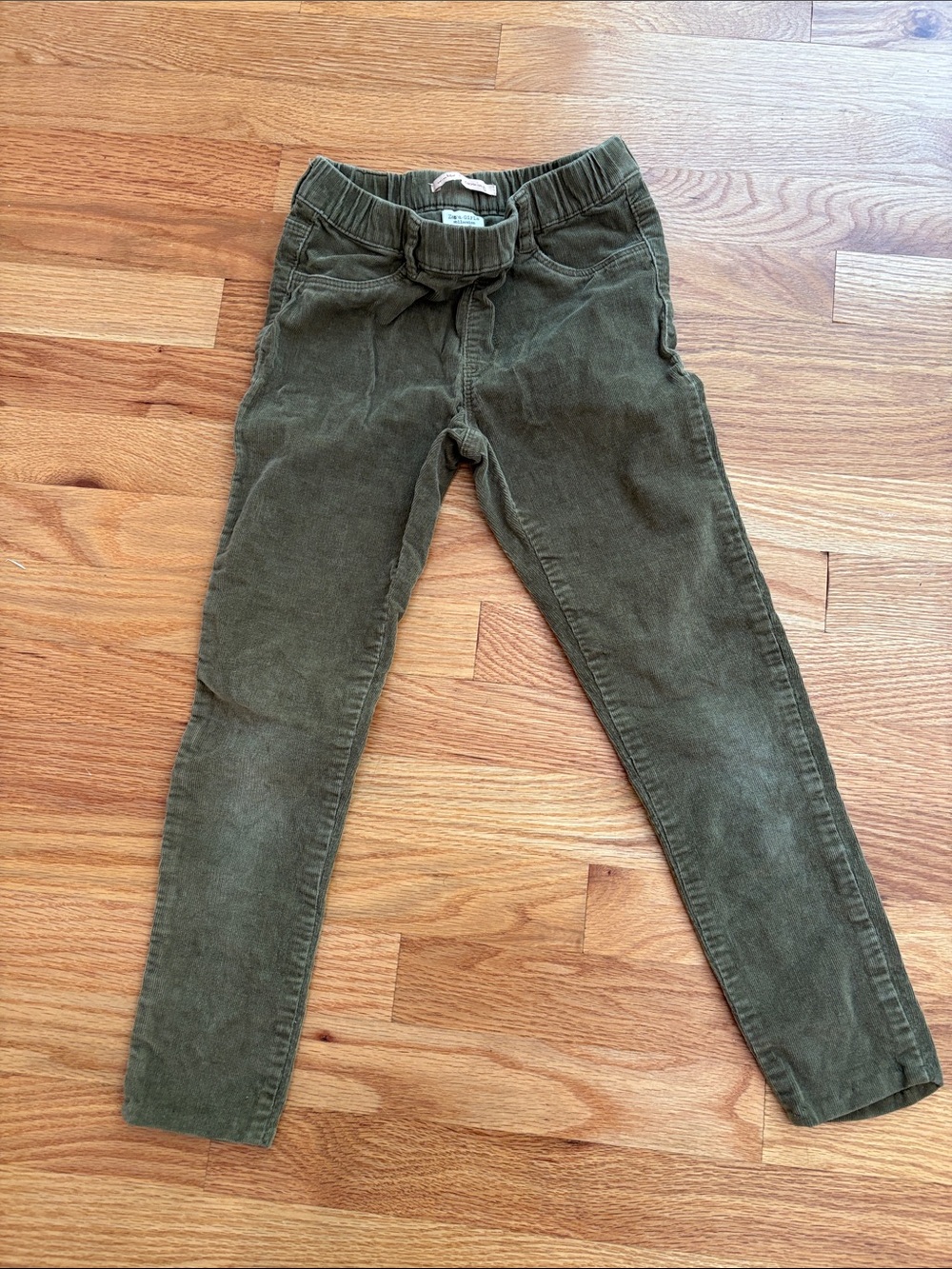 Zara Girls Olive Green Corduroy Pants Size 8 Hemmed Elastic Waist